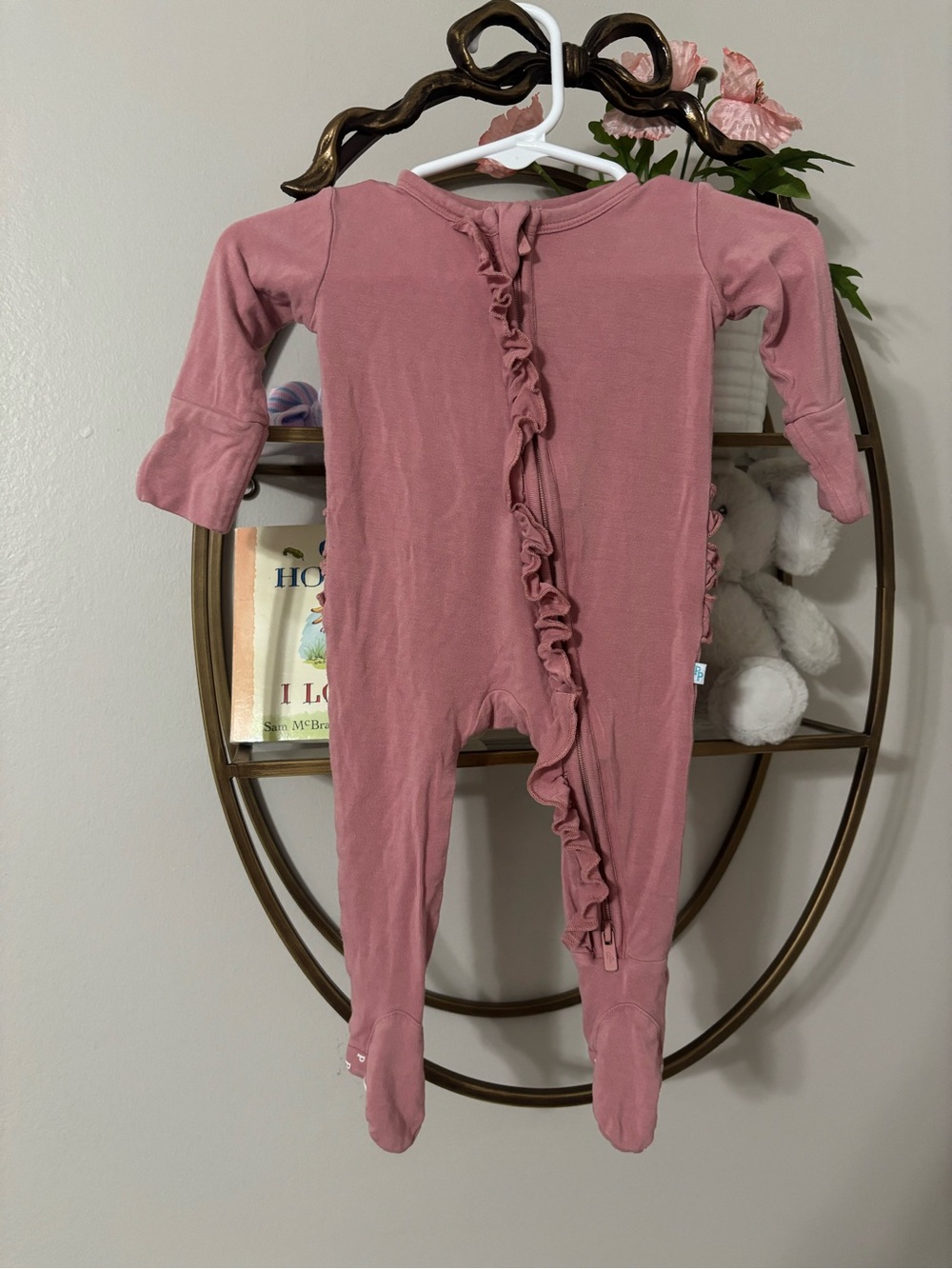Posh Peanut Mauve Pink Ruffle-Front Footed One-Piece
